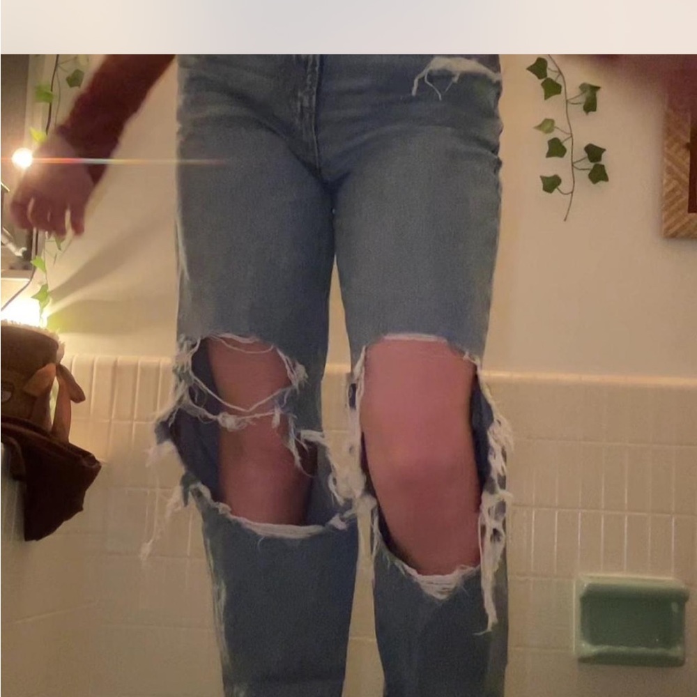 American Eagle Outfitters Blue Boyfriend Jeans with Distressed Knees